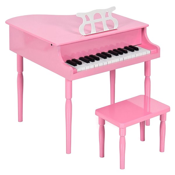 Kids Classic 30-Key Mini Piano w/ Lid, Bench, Foldable Music Rack, Song Book, Stickers - Pink