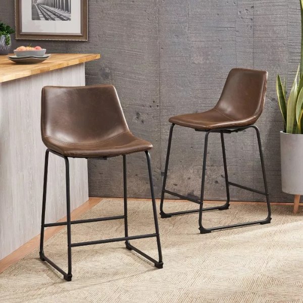 Set of 2 Cedric Counter Stool Vintage Brown - Christopher Knight Home