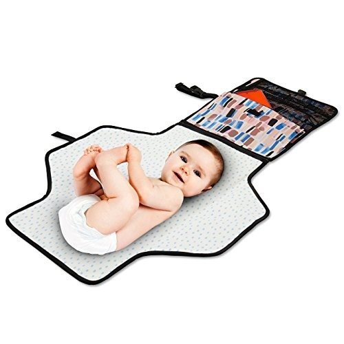Pronto Signature Portable Changing Mat, Cushioned Diaper Changing Pad with Built-in Pillow, Brush Stroke