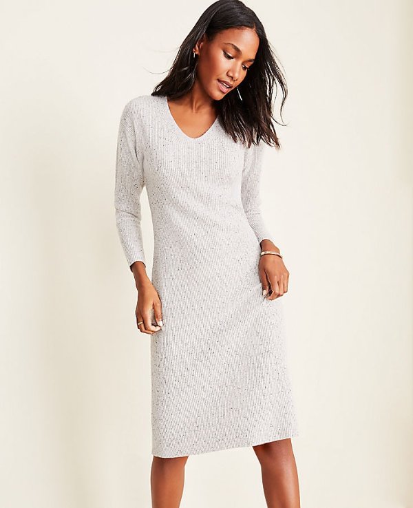 Flecked Cashmere V-Neck Sweater Dress | Ann Taylor