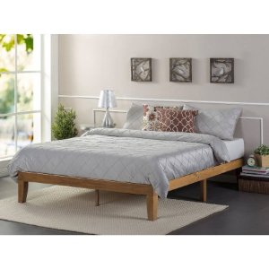Solid Wood Platform Queen Size Bed, Rustic Pine