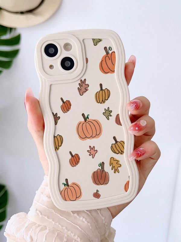 1pc Halloween Cartoon Pumpkin Pattern Wavy Phone Case Compatible With Iphone