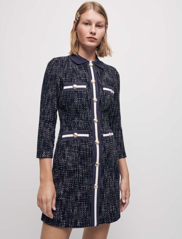 121RENIGA Tweed-style dress with contrasting bands