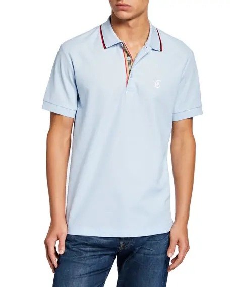 Men's Icon Stripe-Placket Polo Shirt, Blue