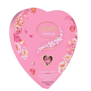 Lindt LINDOR Valentine's Strawberries and Cream White Chocolate Candy 5.5 oz