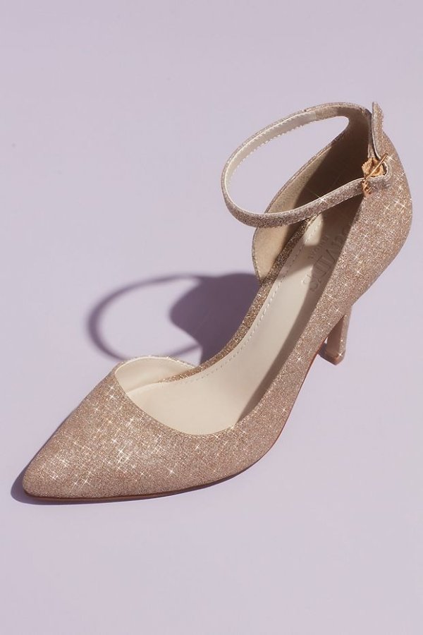 Glitter D'Orsay Heels with Ankle Strap