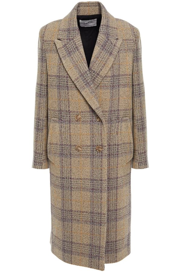 Kendall double-breasted checked wool-tweed coat