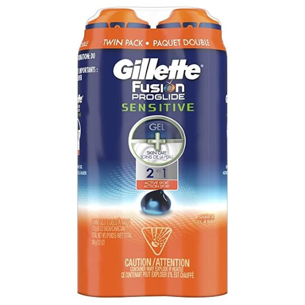 Fusion ProGlide 2 in 1 Shave Gel, Sensitive, Twin Pack 12 Ounce