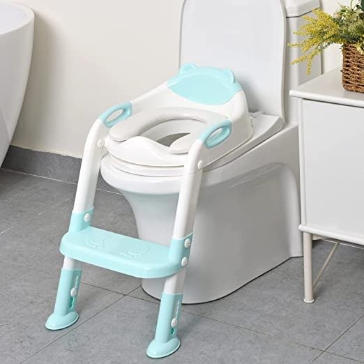 Potty Training Seat Toddler Toilet Seat with Step Stool Ladder,Potty Training Toilet for Kids Boys Girls Toddlers-Comfortable Safe Potty Seat Potty Chair with Anti-Slip Pads Ladder (Blue)