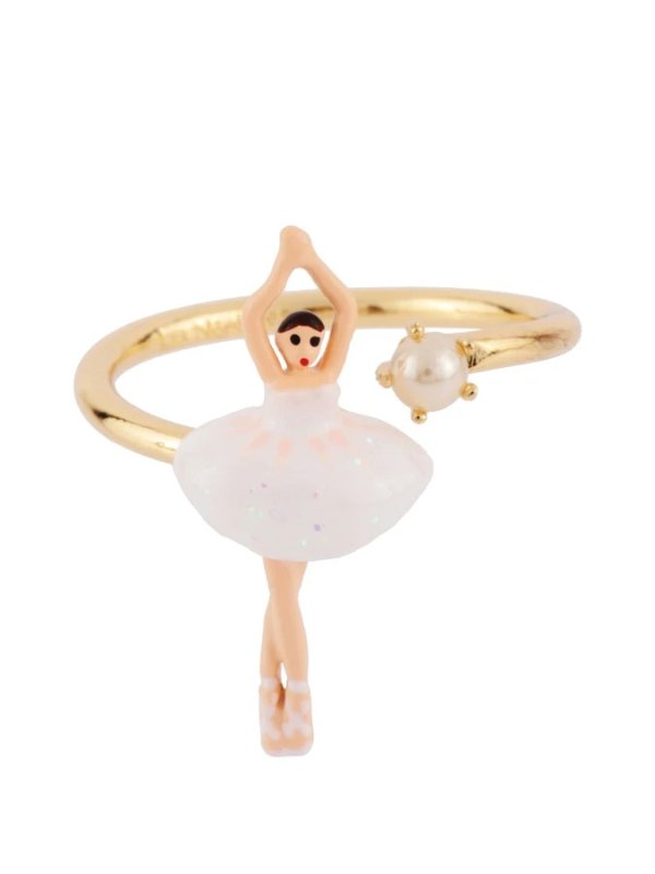 Mini Pas de Deux with White Ballerina Adjustable Ring