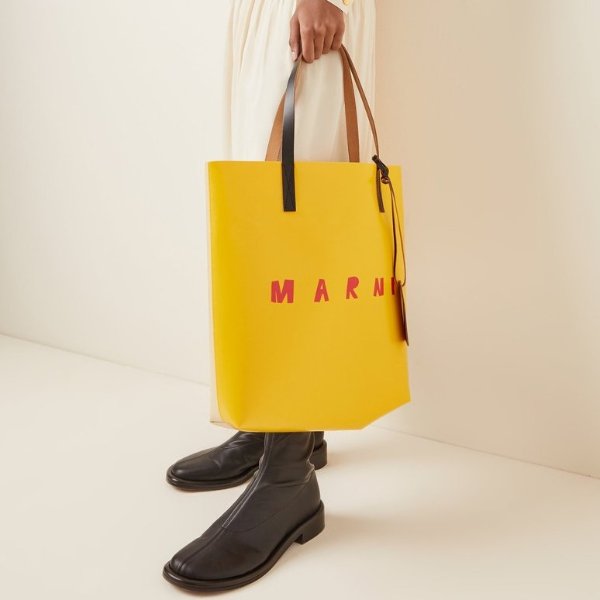 Leather-Trimmed Coated PVC Shopping Tote