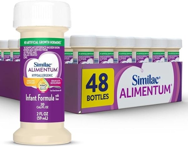 Alimentum with 2’-FL HMO Hypoallergenic Infant Formula, for Food Allergies and Colic, Suitable for Lactose Sensitivity, Ready-to-Feed Baby Formula, 2-fl-oz Bottle, Pack of 48