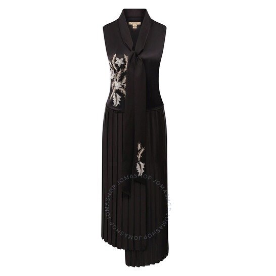 Ladies Flor Embroidered Asymmetrical Pleated Dress