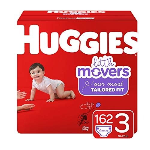 Little Movers Diapers, Size 3 (16-28 lb.), 162 Ct, Economy Plus Pack (Packaging May Vary)