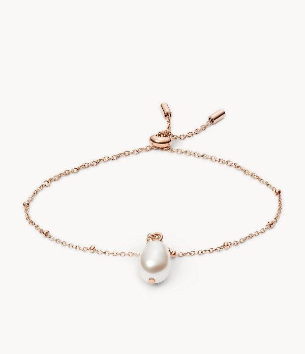 Mother of Pearl Baroque Pearl Rose Gold-Tone Stainless Steel Chain Bracelet