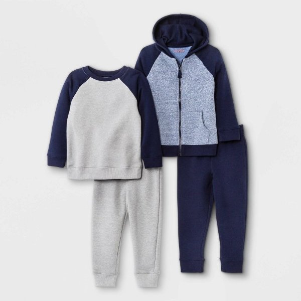 Toddler Boys' 4pk Fleece Long Sleeve Sweatshirt and Pull-On Jogger Pants Set - Cat & Jack™ Heather Gray/Navy