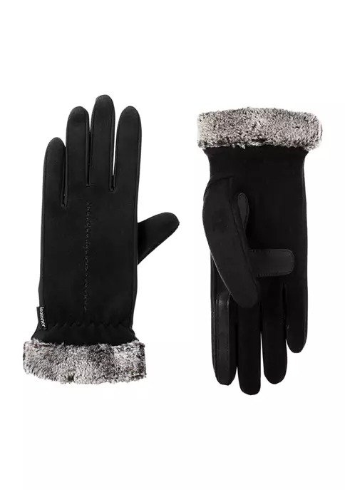 Women's Lined Recycled Stretch Fleece Water Repellent Gloves with Faux Fur Cuff