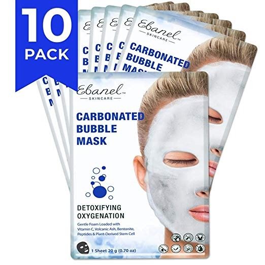Ebanel Korean Facial Face Bubble Mask Sheet, 10PK, Instant Brightening Hyaluronic Acid and Detoxifying Carbonated Oxygen Foaming with Vitamin C,Peptides for Blackheads Pores Cleansing, All...