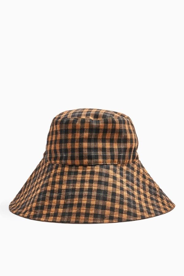 Brown Mini Check Wide Bucket Hat