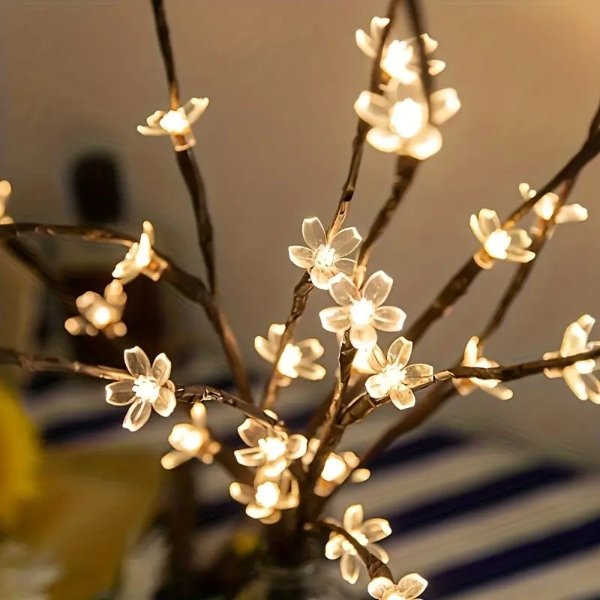 Cherry Blossom Branch Lights, 20 Led Battery Driven Branch Lights, Cherry Blossom Decorative Vase Lights, Lights For Indoor Home Lawn, Wedding, Patio, Party, Christmas Holiday Decoration, Warm White