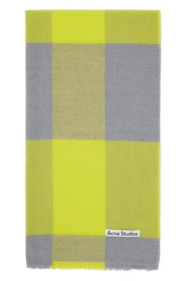 黄色 & 灰色格纹围巾