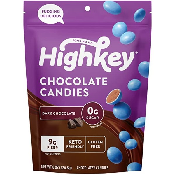 HighKey Sugar Free Dark Chocolate Pearls - 8oz Keto Candy Low Carb Snack No Sugar Candy Coated Healthy Chocolates Diabetic Snacks Zero Carbs Dessert Bites Sweet Treats Diet Friendly Food Cocoa Sweets