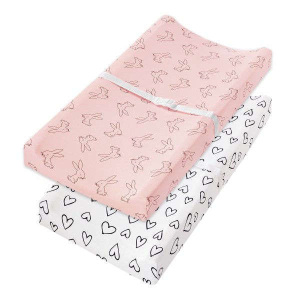 Pure Organic Cotton Changing Pad Cover, Pink-Modern Blush, 2 Pk