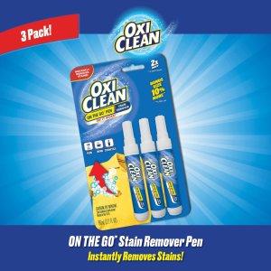 OxiClean On The Go Stain Remover Pen for Clothes and Fabric, to Go Instant Stain Removal Stick, 3-Count