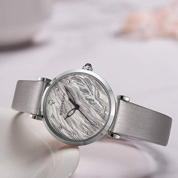 Women's Pearl Shell Dial Watch with Genuine Leather Strap