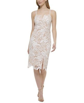 Women's Floral-Lace Sleeveless Midi Slip Dress