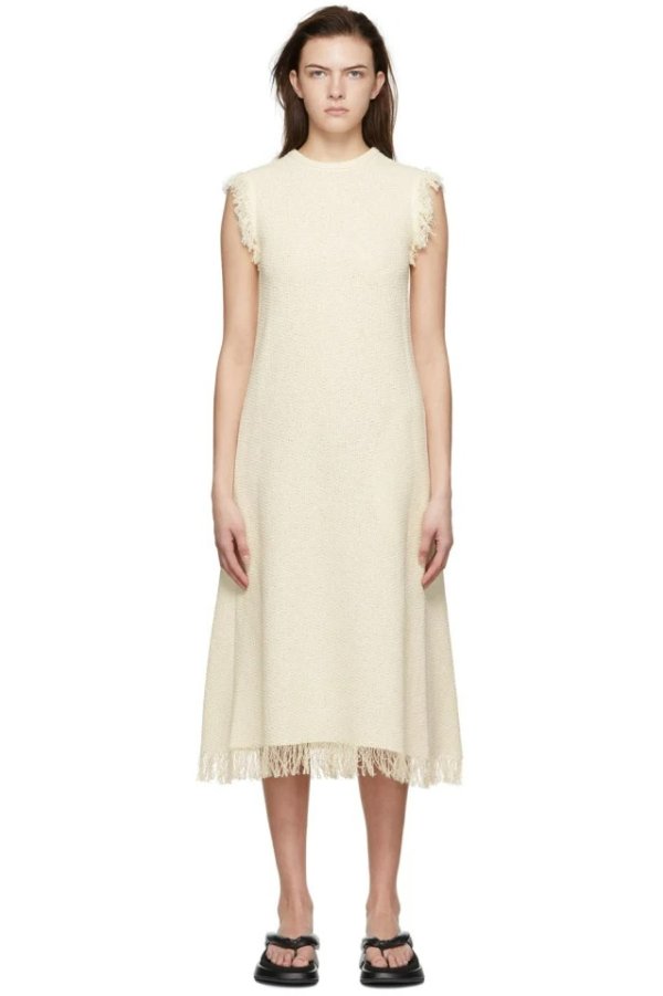 Off-White Cotton Midi Dress