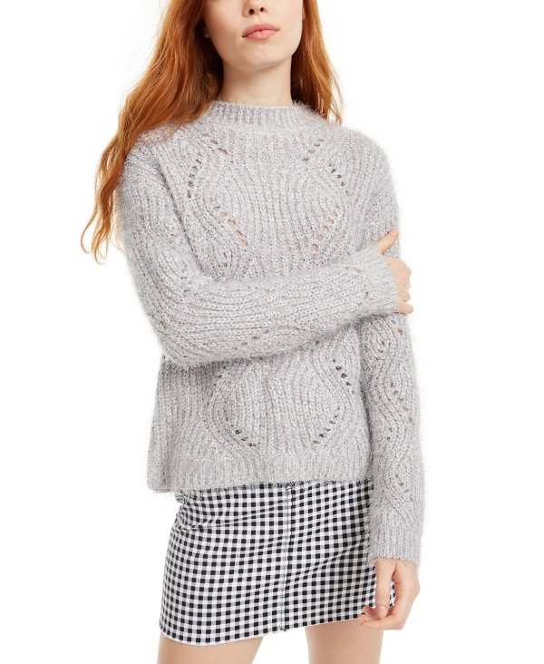 Juniors' Pointelle Chenille Sweater
