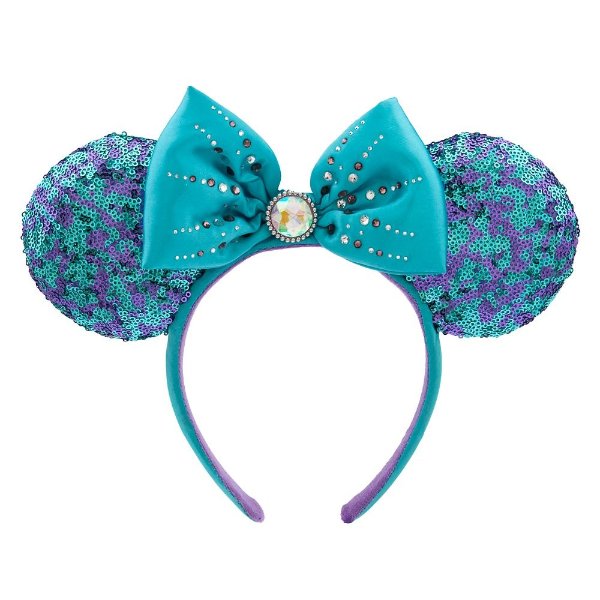 Minnie Mouse Sequined Ear Headband with Bow for Adults – Blue and Purple