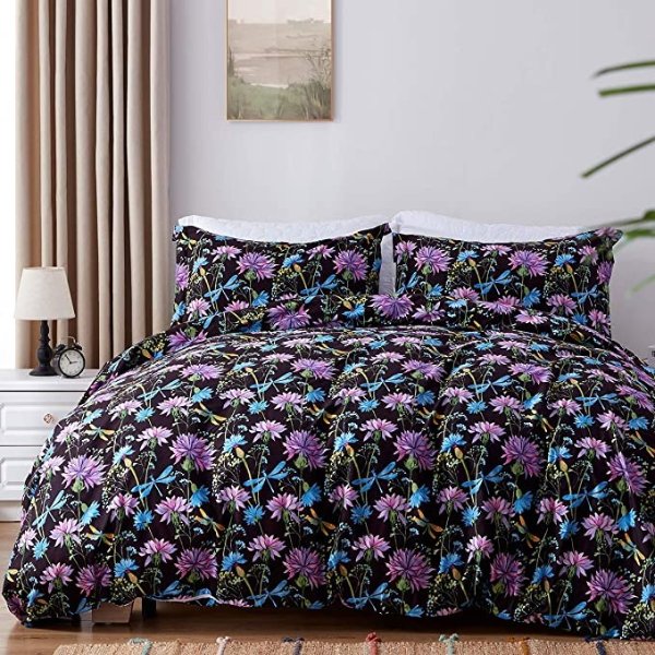Home Duvet Cover Twin Cornflower Printed,100% Brushed Microfiber 2pcs Floral Pattern Bedding Set with Zipper Closure and Corner Ties (1 Comforter Cover+1 Pillowsham)