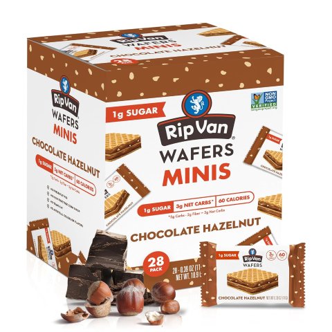 Rip Van Chocolate Hazelnut Mini Wafer Cookies - Healthy Low Sugar Snacks - 28 Count