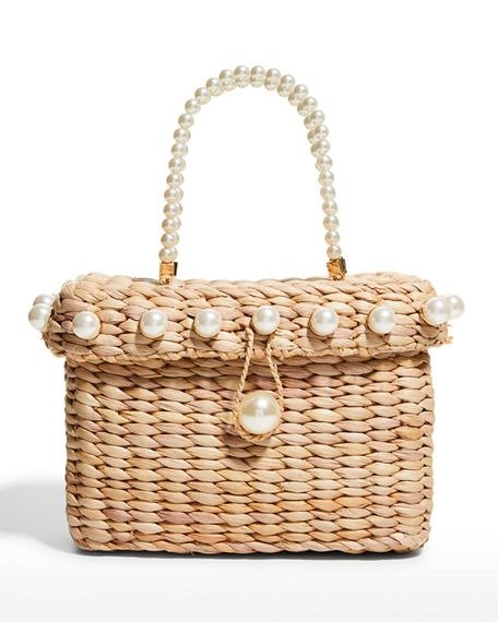 Peggy Pearly Straw Top-Handle Bag