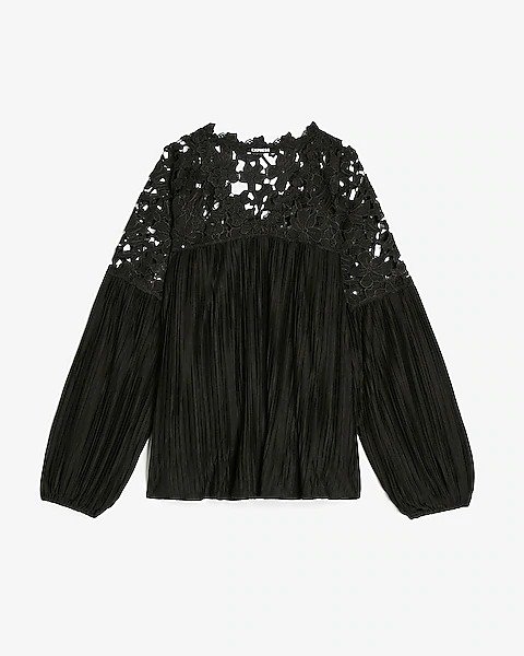 Pleated Crochet Lace Top
