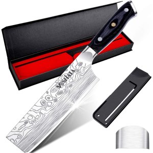 MOSFiATA 7” Nakiri Chef's Knife with Finger Guard and Blade Guard in Gift Box