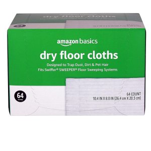 Amazon Basics Dry Floor Cloths to Clean Dust, Dirt, Pet Hair, 64 Count