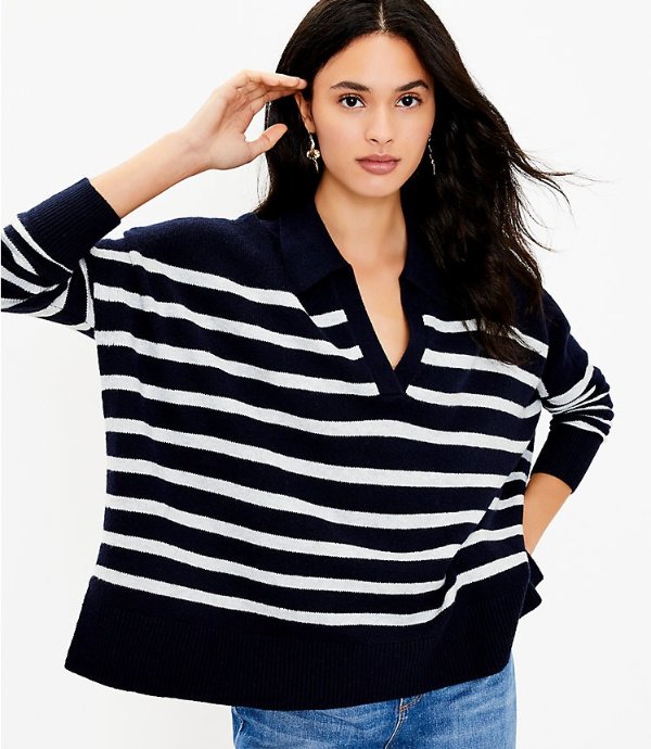 Striped Polo Poncho Sweater | LOFT