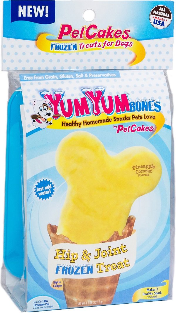 YumYum Bones Pineapple Coconut Flavor Hip & Joint Frozen Yogurt Mix With Bone Shaped Pan Dog Treats, 4.3-oz box - Chewy.com