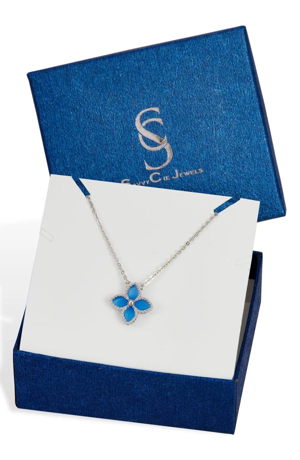 Blue Agate Flower Pendant Necklace