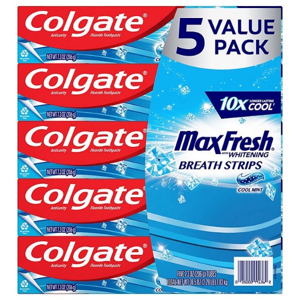 Max Fresh Toothpaste with Mini Breath Strips, Cool Mint (7.3 oz., 5 pk) - Sam's Club