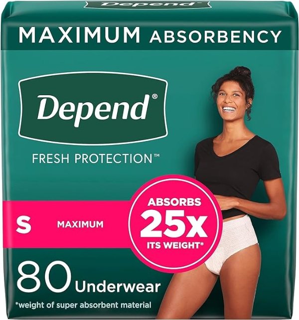 Fresh Protection Adult Incontinence Underwear for Women (FormerlyFit-Flex), Disposable, Maximum, Small, Blush, 80 Count, Packaging May Vary