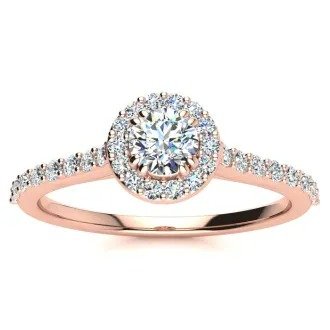 1/2 Carat Perfect Halo Diamond Engagement Ring In 14 Karat Rose Gold