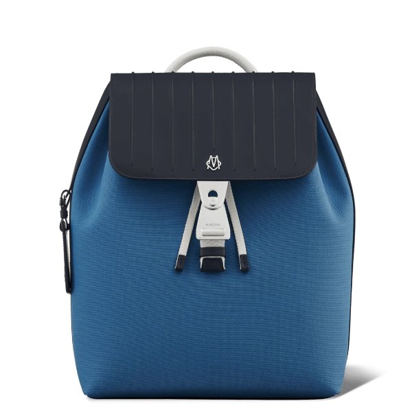 Flap Backpack Medium in Leather & Canvas | Azure Blue | RIMOWA