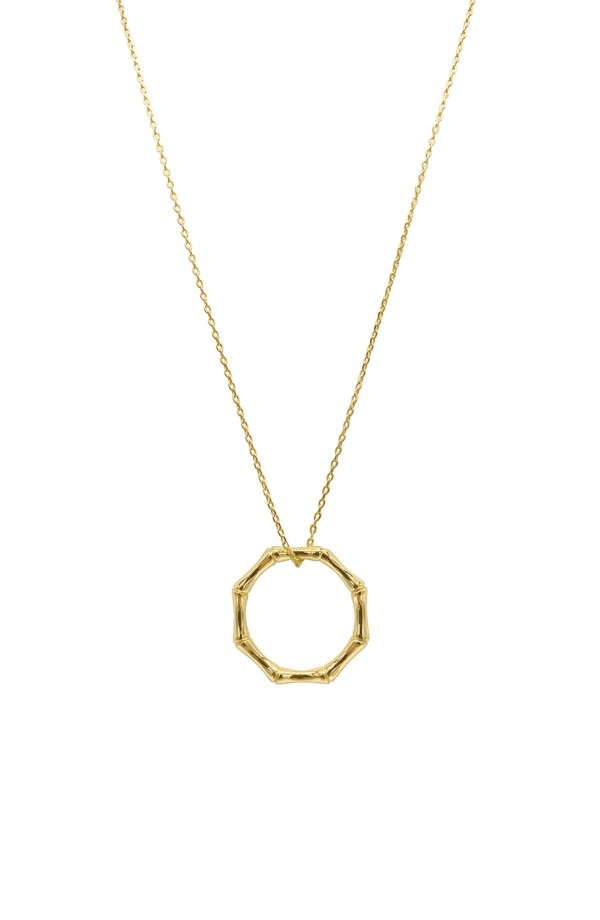 14K Yellow Gold Plated Bamboo Textured Necklace