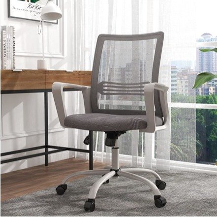 Ergonomic Office Chair with Lumbar Support Armrests, Mid Back Task Chair Adjustable Swivel Rolling Chair for Home Office