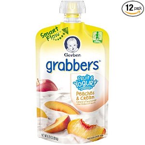 Gerber Graduates Grabbers, Fruit and Yogurt Peaches and Cream, 4.23 Ounce (Pack of 12)