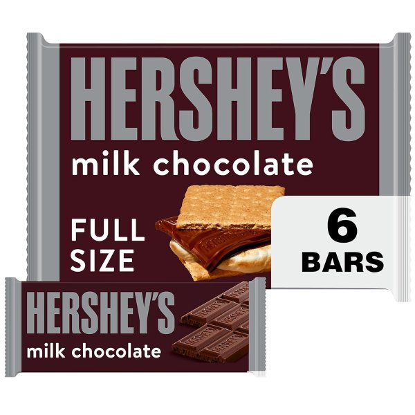 HERSHEY'S Milk Chocolate, Candy Bars, 1.55 oz (6 Count)